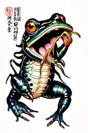 traditional frog jumping with a centipede in its tongue tattoo design idea