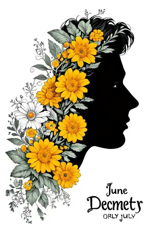 outline of boys face not full face and that part in blsck, bees, honeycomb, June, July, Demeter birth flowers  tattoo design idea