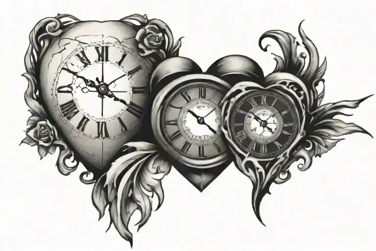 clock bandage stone heart tattoo design idea