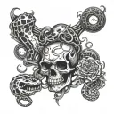combine skull snakes and hearts   tattoo design idea