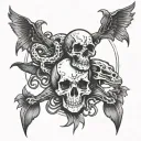 combine skull snakes and hearts   tattoo design idea