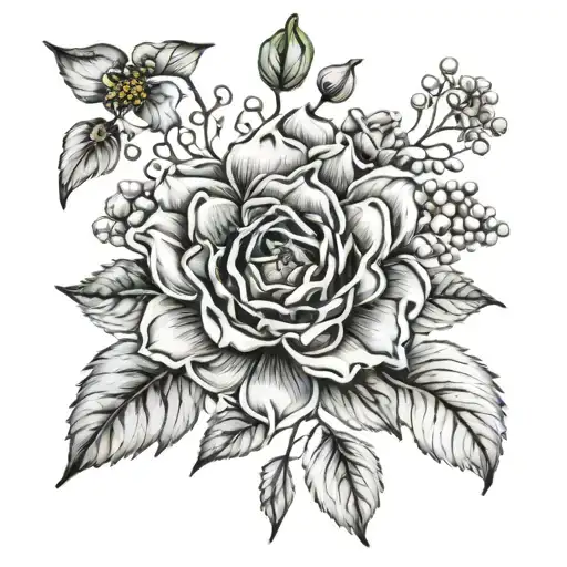 april, july,August, September November, march birth flowers tattoo design idea