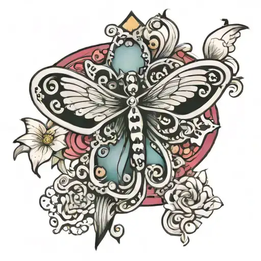 cross with a simi colon butterfly tattoo design idea