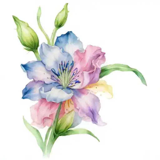ONE Snowdrop, ONE Poppy, ONE Carnation, one Honeysuckle, ONE Rose, one Larkspur tattoo design idea