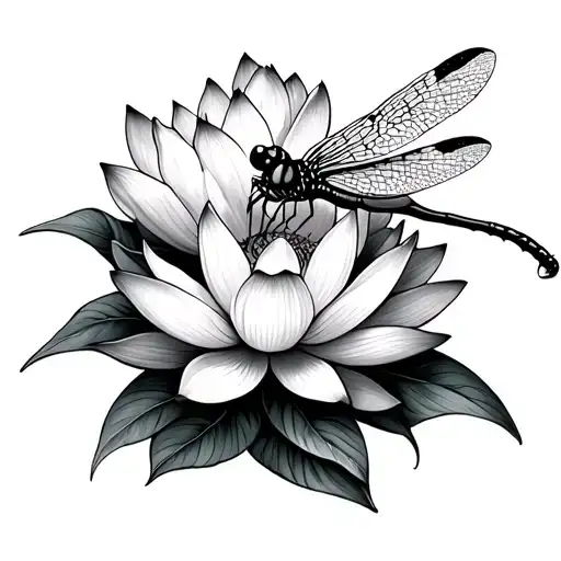 dragonfly and flowers blooming lotus flower tattoo design idea