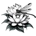 dragonfly and flowers blooming lotus flower tattoo design idea