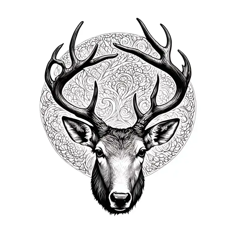Horn with deer tattoo design idea