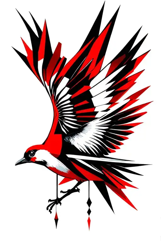 swift bird in a geometric black and red pattern no detail tattoo design idea