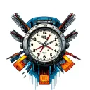 back to the future clock with with flying DeLorean  tattoo design idea