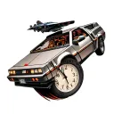 back to the future clock with with flying DeLorean  tattoo design idea