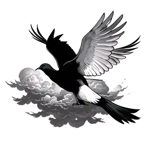 Full of clouds on a man forearm with a dove that flies away tattoo design idea