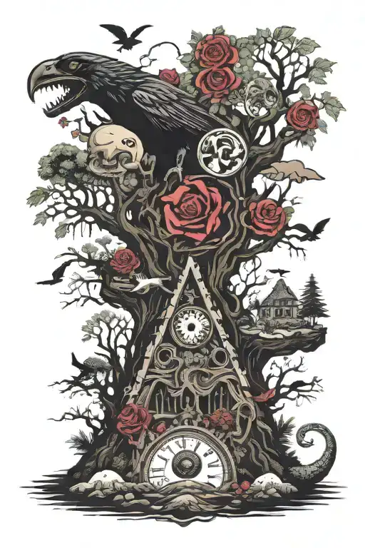 eyeball,pyramid,dragon coil,rose,big tree of life,waterfall,moon,whale,nasty,crow, snakes,earth,mushrooms,marijuana leaf tattoo design idea