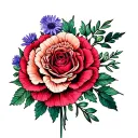 rose, carnation, carnation, aster, aster bouquet wrapped tattoo design idea