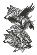 wolves and crows flying tattoo design idea