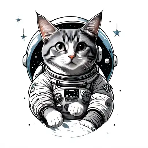 Cat In Space With Astronaut tattoo design idea