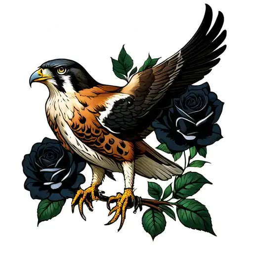 falcon and black roses tattoo design idea