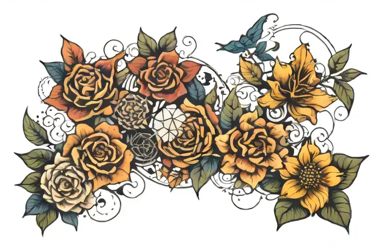 mathematics, biology, chemistry and space flowers emotions tattoo design idea