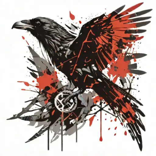 raven flying away odin nordic forest with runes intertwined tattoo design idea