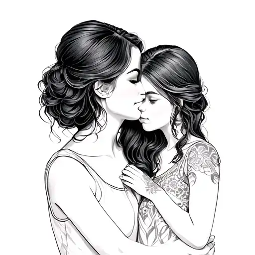 mother 2 daughters tattoo design idea