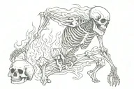Skeleton suffering burning in hell tattoo design idea