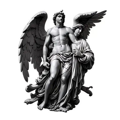 Greek statues Icarus Lucifer angels tattoo design idea