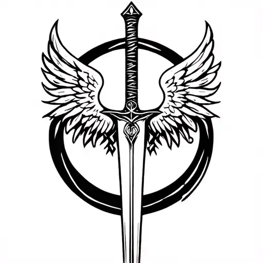arcane sword with wings tattoo design idea