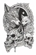 wolves and skull tattoo design idea