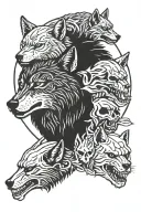 wolves and skull tattoo design idea
