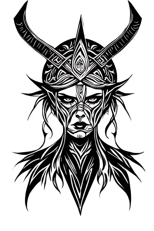 viking mental health awareness with hel nordic godess tattoo design idea