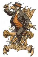 ospray flying with wrench in his claws. and has crossing canons on his chest  tattoo design idea