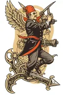 ospray flying with wrench in his claws. and has crossing canons on his chest  tattoo design idea