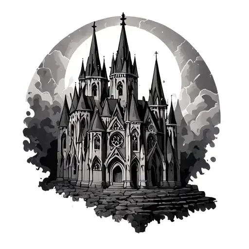 gothic dark fantasy cathedral castle tattoo design idea