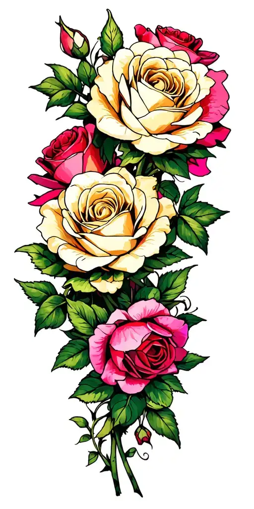 Alice in wonderland garden roses tattoo design idea