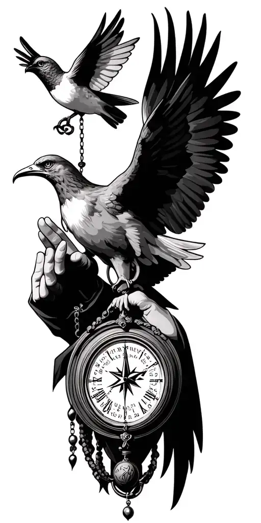 heaven, eagle, hummingbird, saint joseph, angle, compass, ancient clock, praying hands with rosary, scripture  tattoo design idea