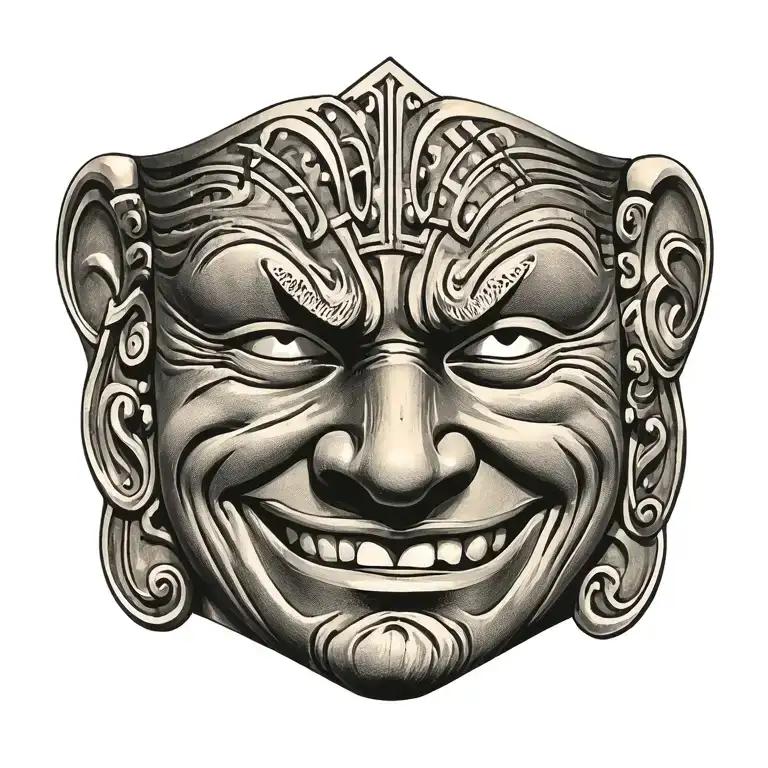 smiling theatre mask frowning theatre mask  tattoo design idea