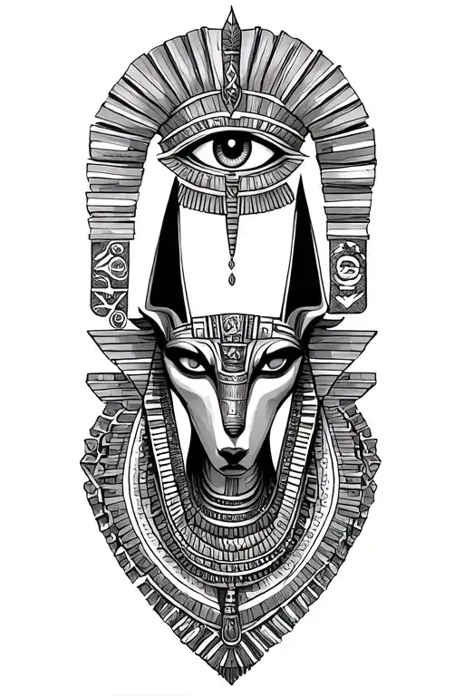 A Fusion Of Egyptian And Inka Symbolism, Featuring Anubis And all seing eye On in Machu Picchu tattoo design idea