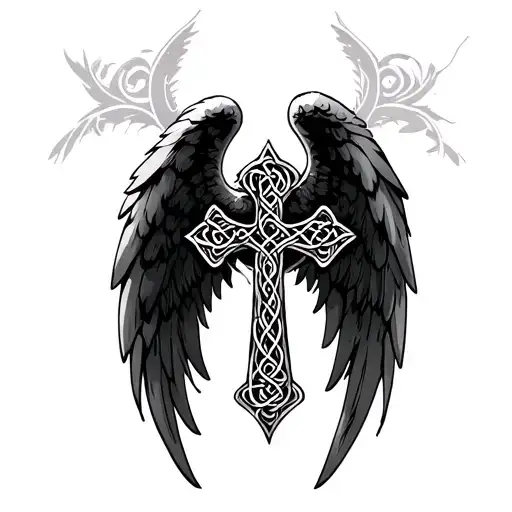 Celtic Cross angel wings tattoo design idea