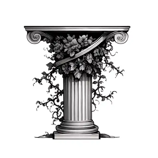 roman pillar with vine wrapping tattoo design idea