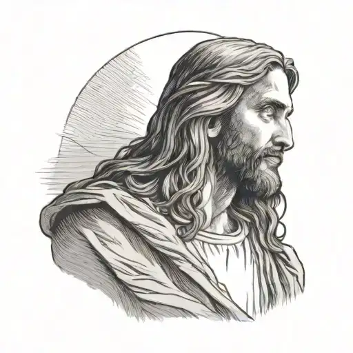 jesus looking up to left side tattoo design idea