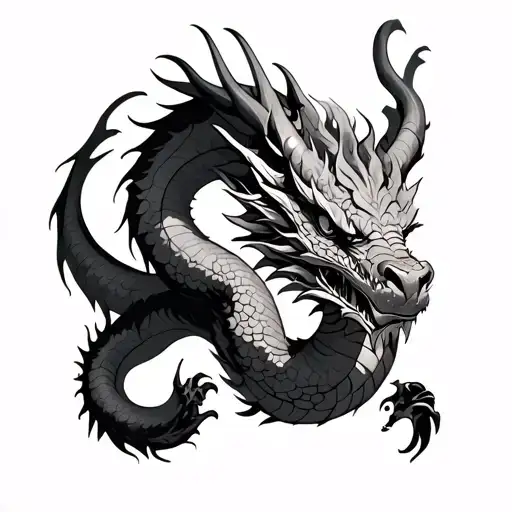 Dragon wrapped around upper arm and chest tattoo design idea