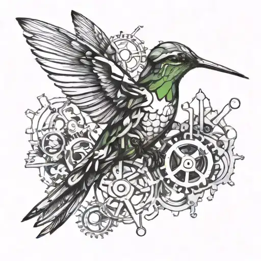 hummingbird made of junk parts incorporated tattoo design idea