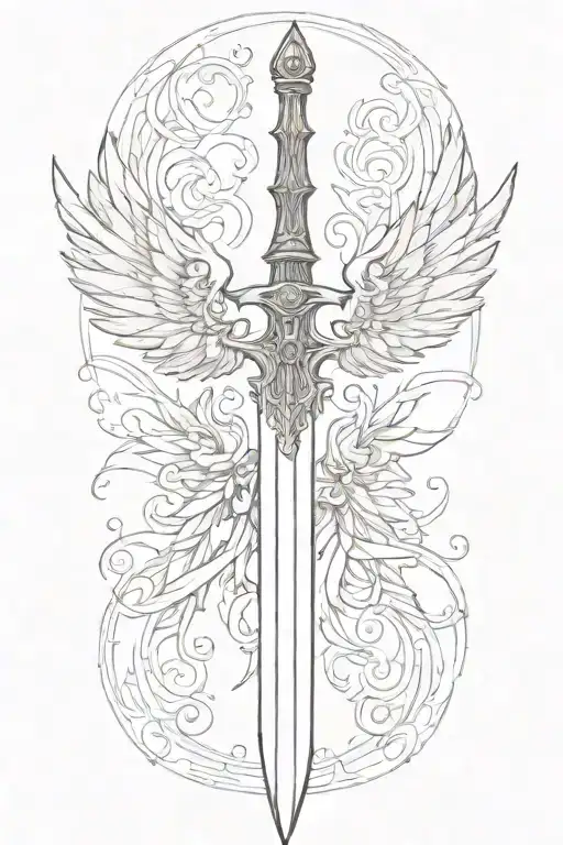 a straight long sword with one part wing tattoo design idea