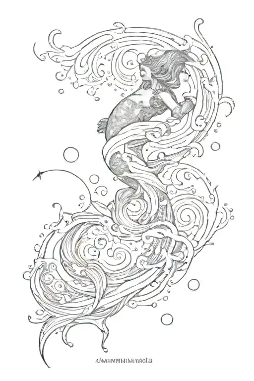 Starsign, Pisces, Aquarius, Waves crashing tattoo design idea