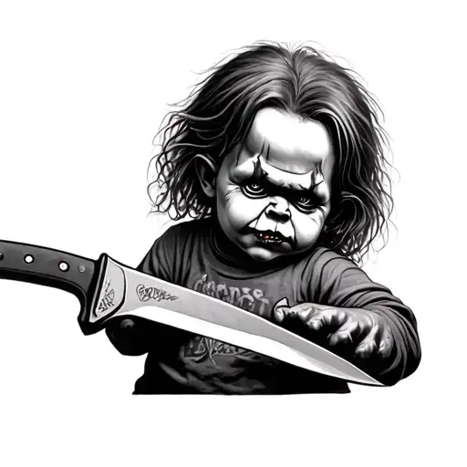 Chucky with knife showing tattoo design idea