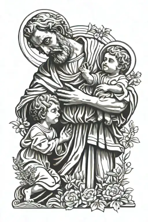 Saint Joseph statue with child tattoo design idea