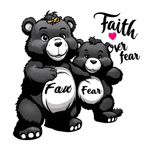lucky carebear and grumpy carebear with the words "faith over fear" tattoo design idea