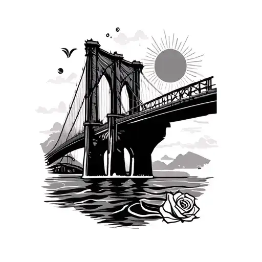 West virginia, brooklyn bridge, longboat key, rose, pearl, sun tattoo design idea