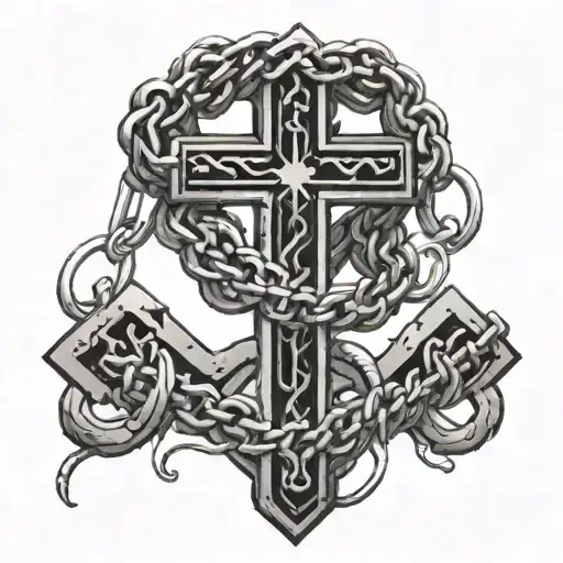 cubin link chain wrapped with a cross  tattoo design idea