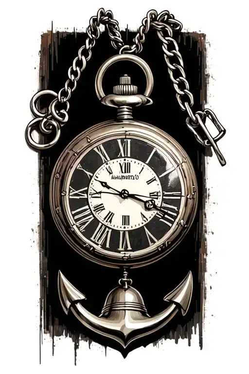 anchor, pocket watch, small bell, dog tags tattoo design idea