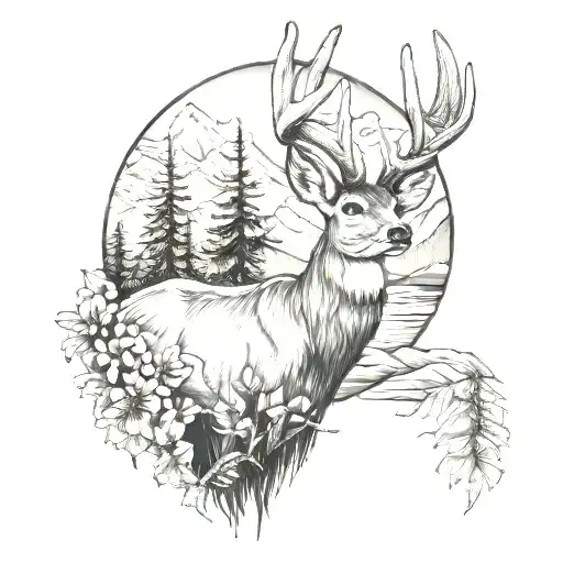 white tail deer sleeve tattoo mountains tattoo design idea